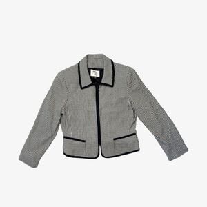 Gingham blazer bomber jacket black white checkerprint vintage - Kasper size M